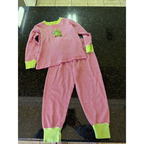 Squiggles By Charlie Other - Kids Red & White Stripe Pajama Set with Green Trim